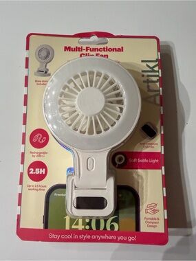 Artikl Multi-Functional Clip Fan with Selfie Light – USB-C Rechargeable